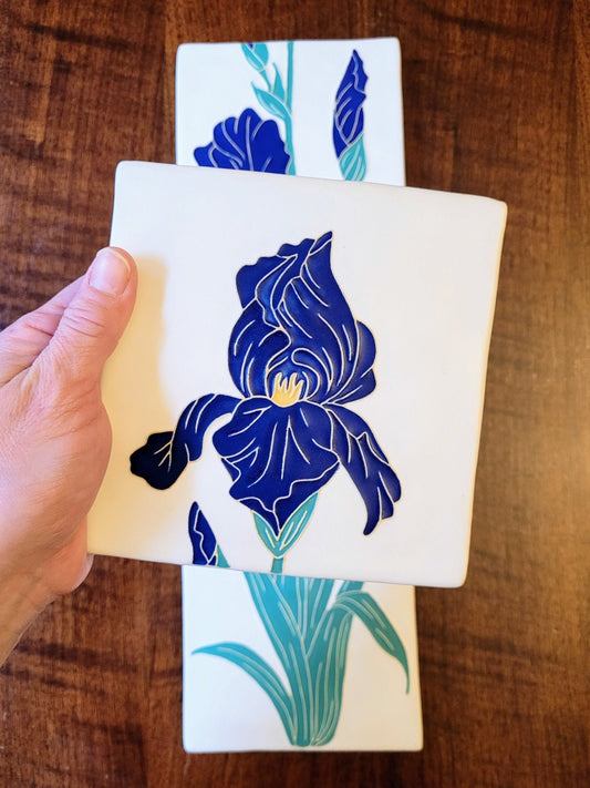Art Nouveau Iris Tile, Handmade ceramic art tile