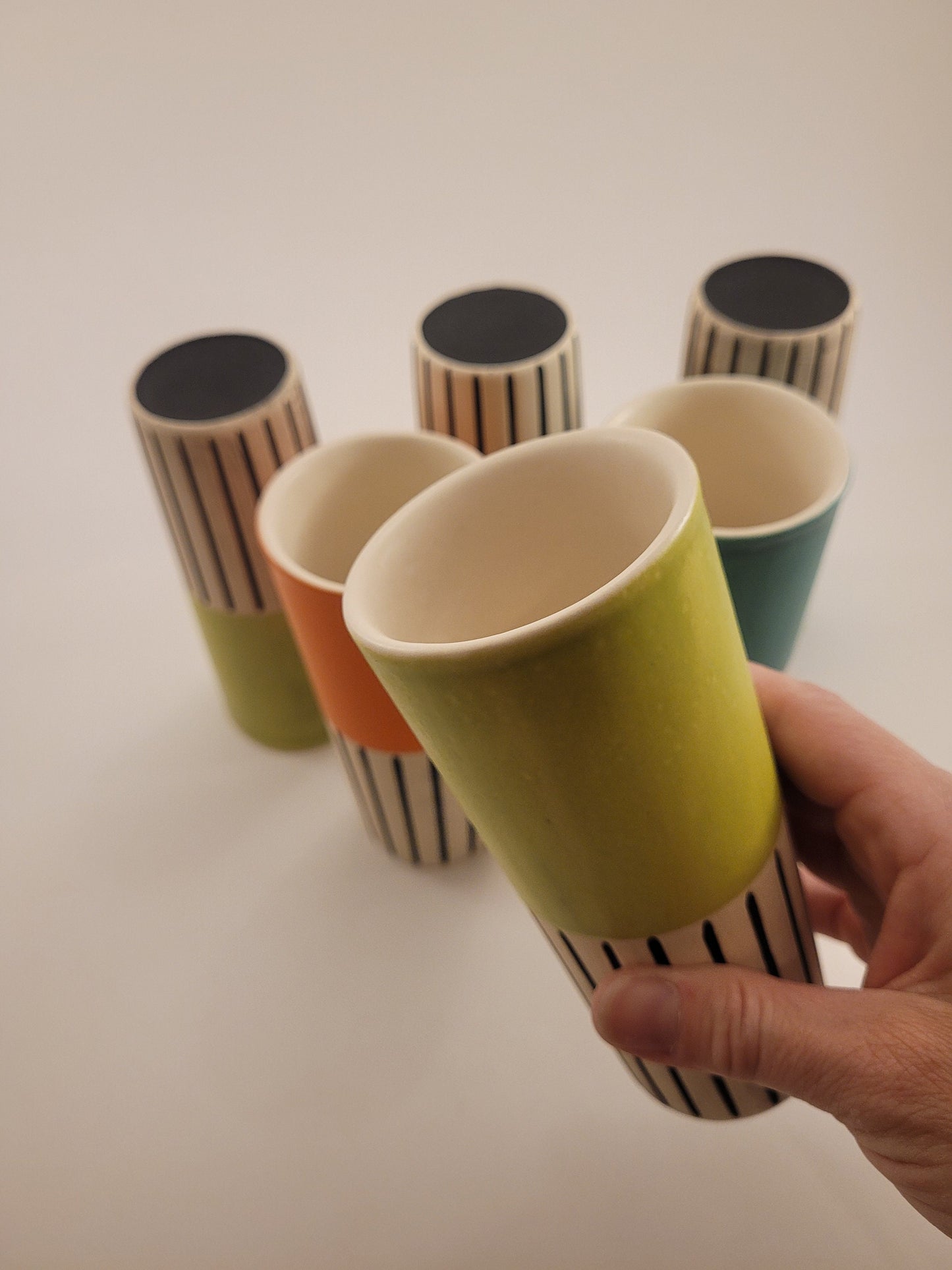 Modern handmade ceramic tumblers set, slip casted ceramic cup set, 10oz