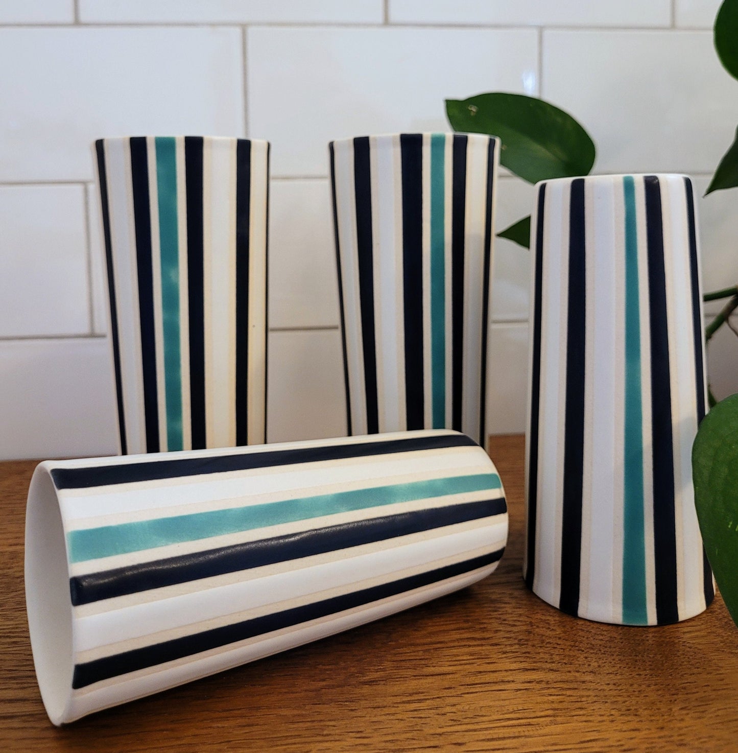 Vintage Mod inspired handmade ceramic tumblers set, slip casted ceramic cup set, 8oz