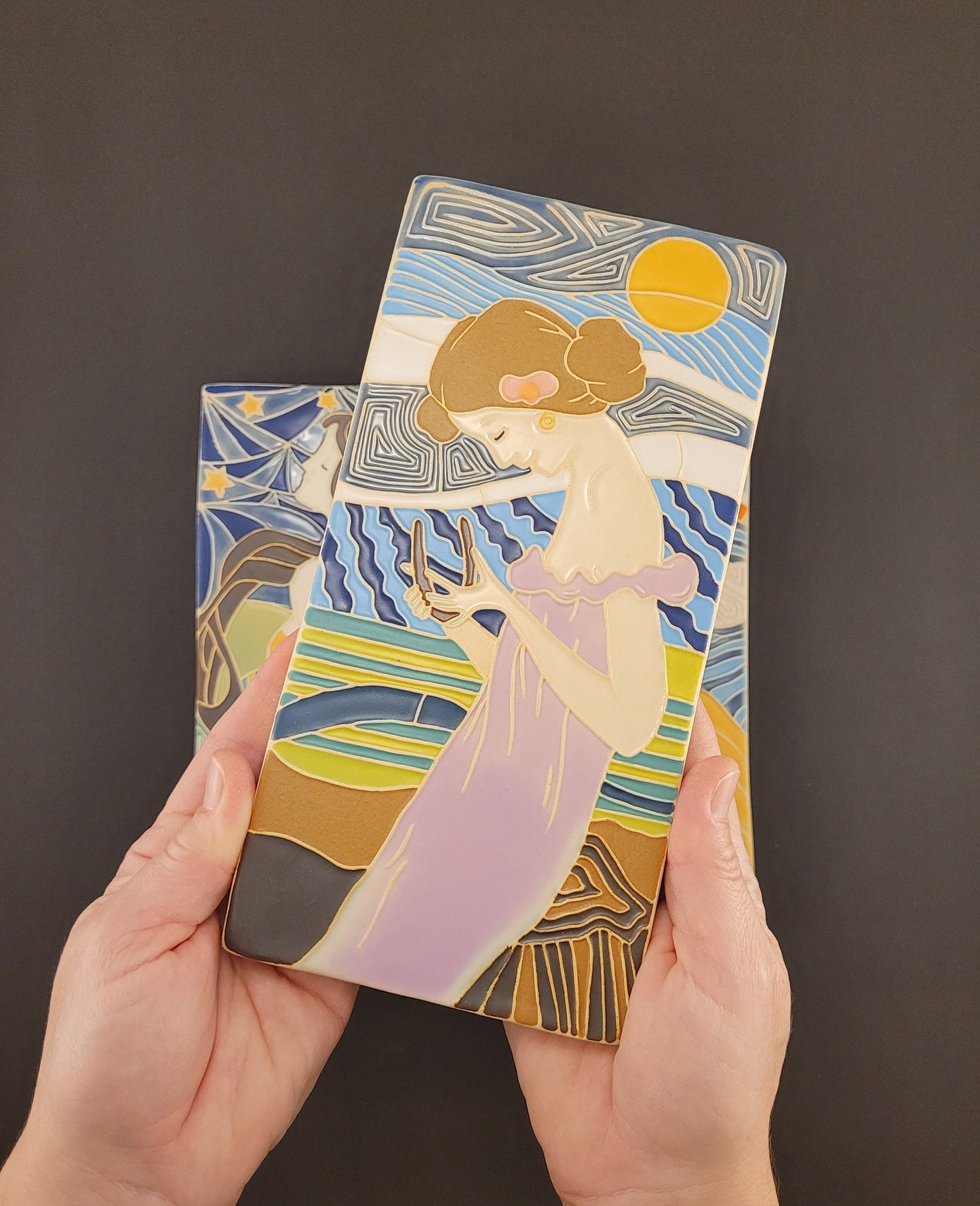 Art Nouveau Lucky Lady - Handmade ceramic art tile