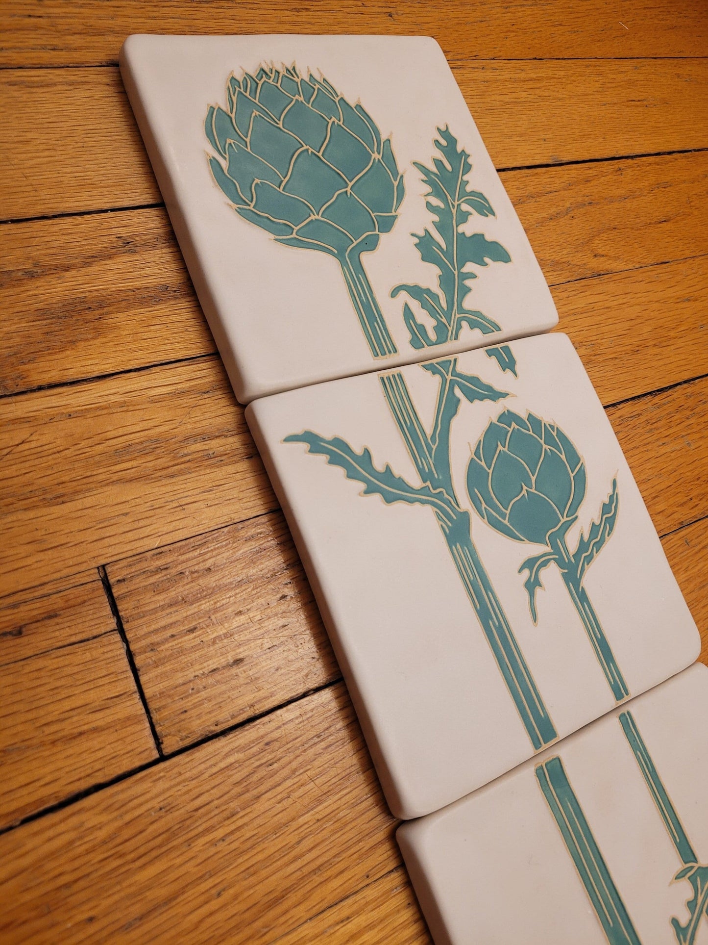 Art Nouveau Artichoke Tile, Handmade ceramic tile