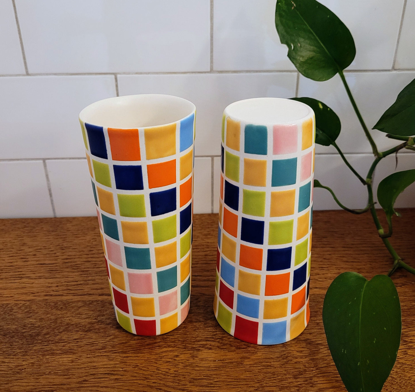 Vintage Mod inspired handmade ceramic tumblers set, slip casted ceramic cup set, 8oz