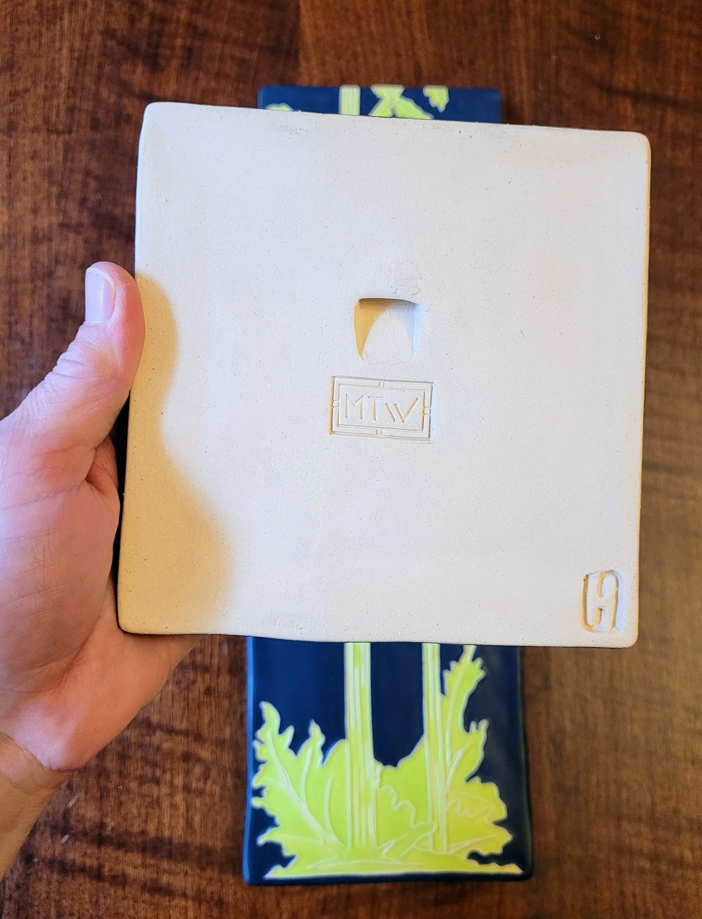 Art Nouveau Artichoke Tile, Handmade ceramic tile
