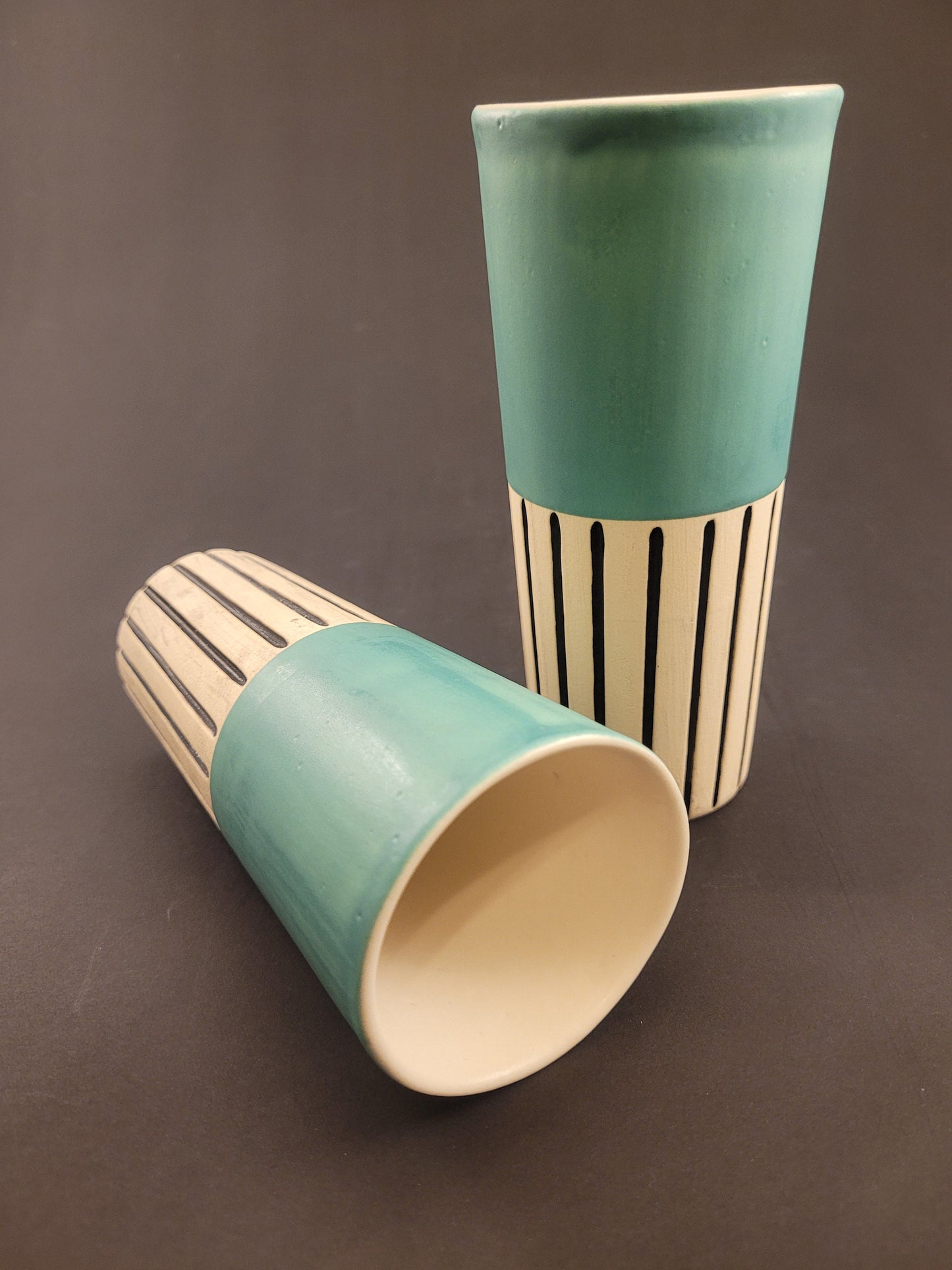 Modern handmade ceramic tumblers set, slip casted ceramic cup set, 10oz