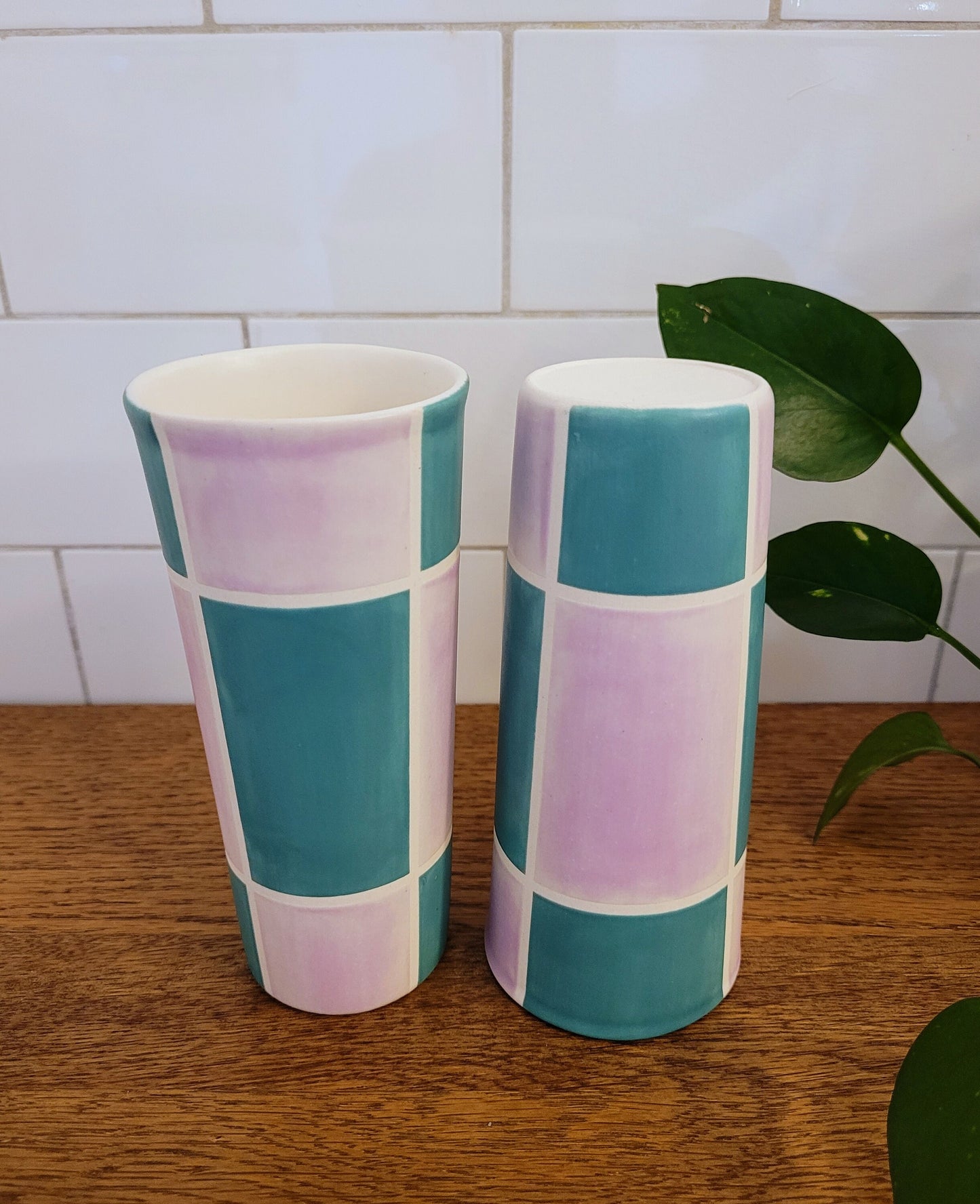 Vintage Mod inspired handmade ceramic tumblers set, slip casted ceramic cup set, 10oz