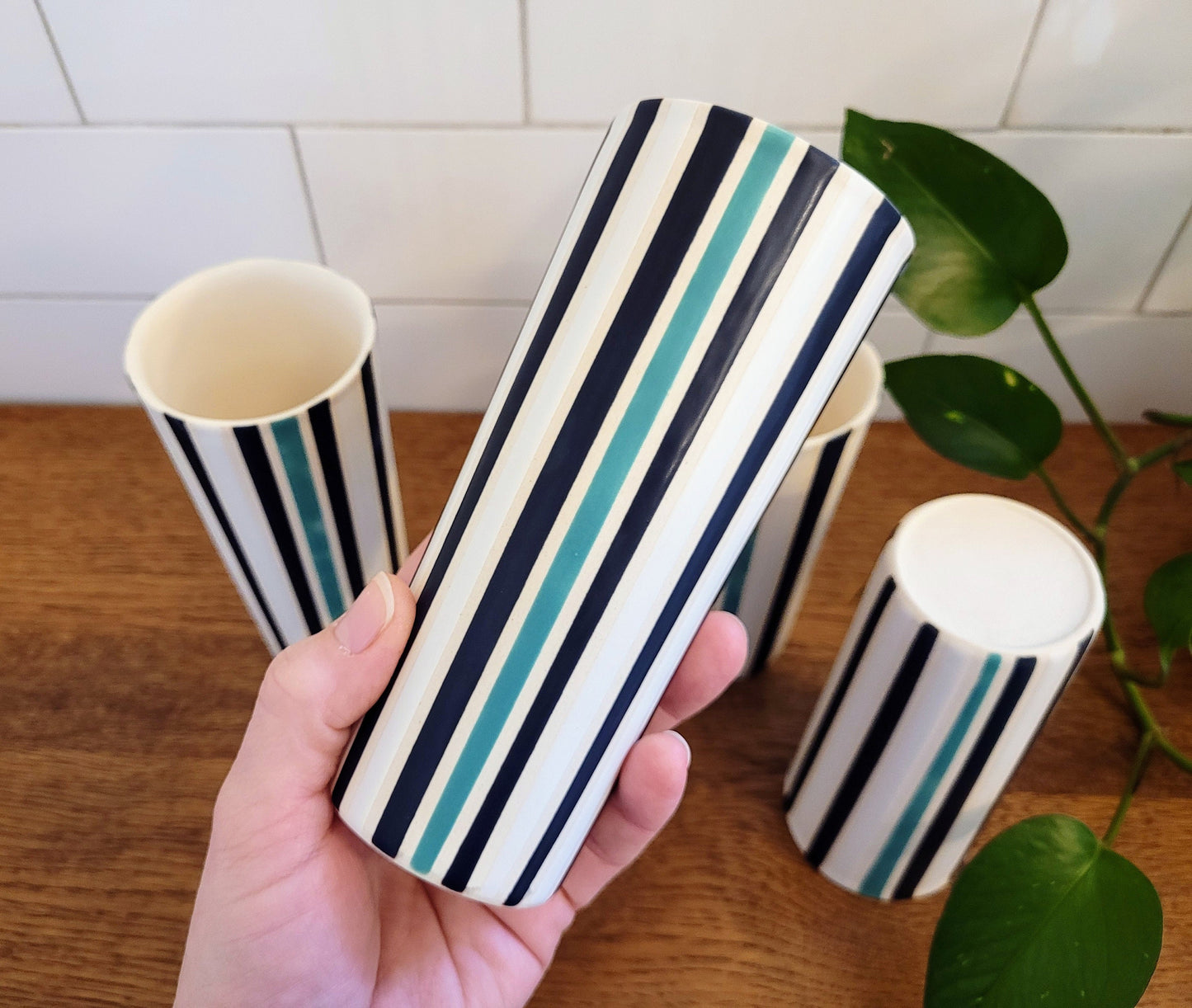 Vintage Mod inspired handmade ceramic tumblers set, slip casted ceramic cup set, 10oz