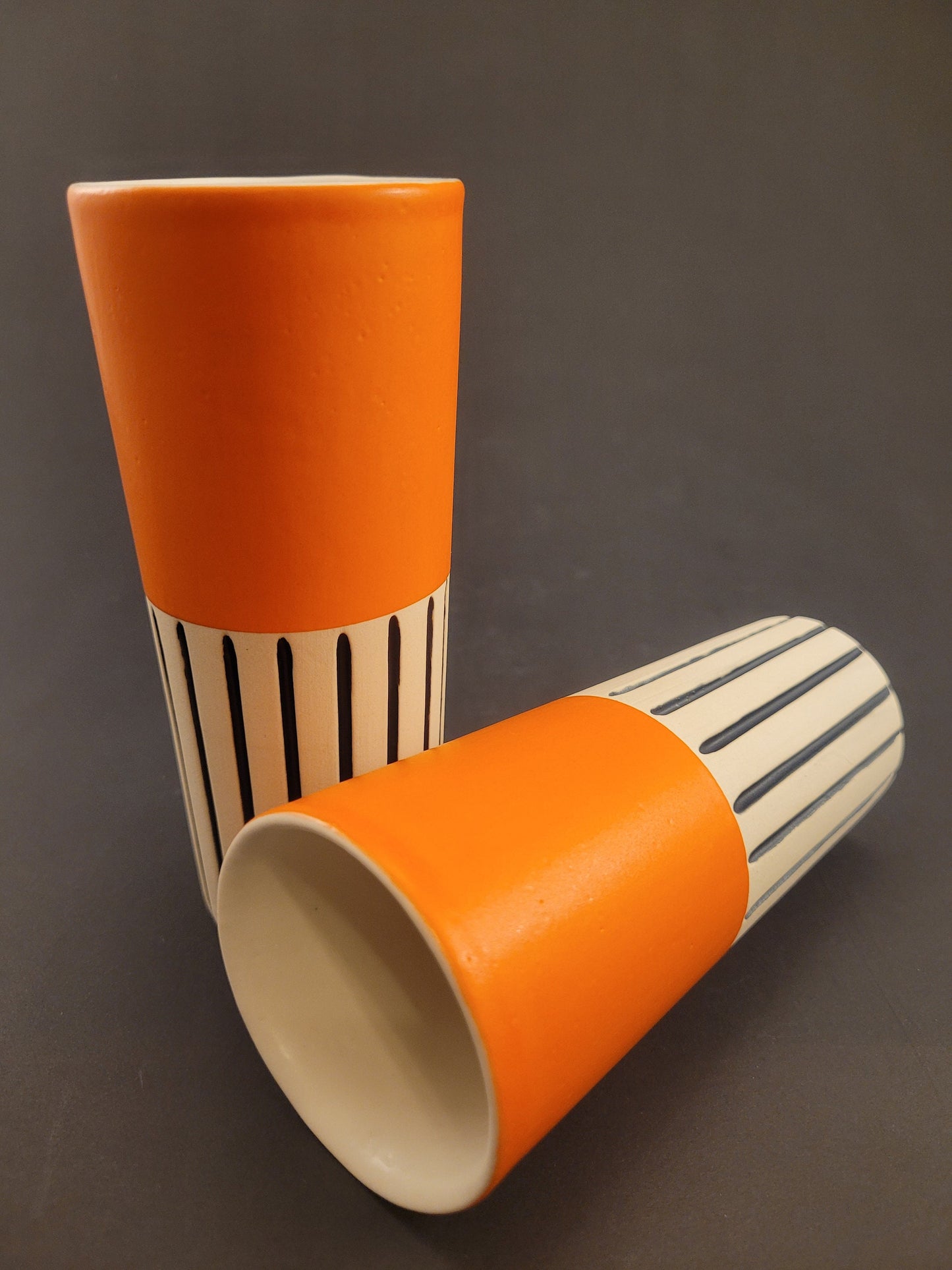 Modern handmade ceramic tumblers set, slip casted ceramic cup set, 10oz