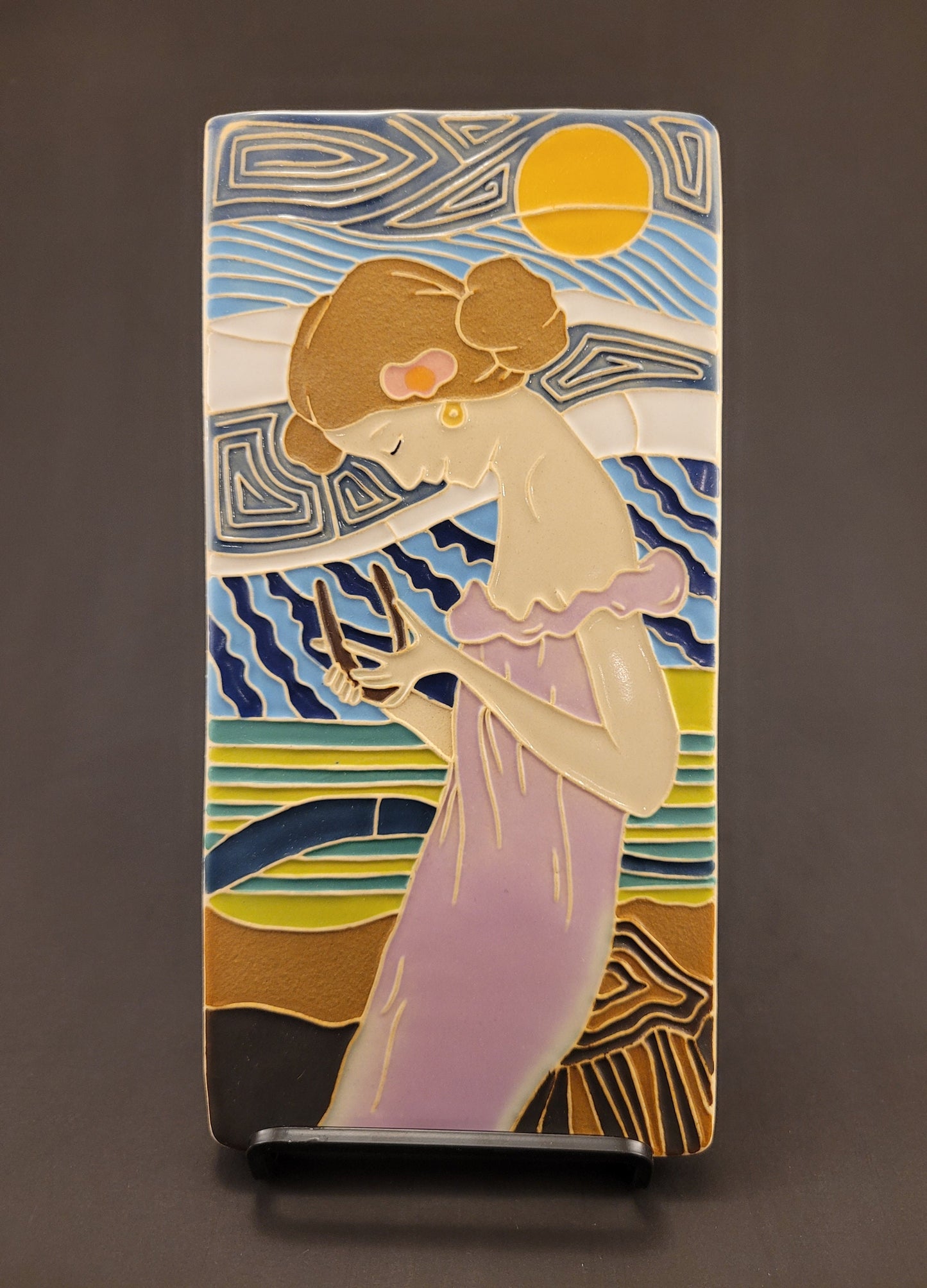 Art Nouveau Lucky Lady - Handmade ceramic art tile