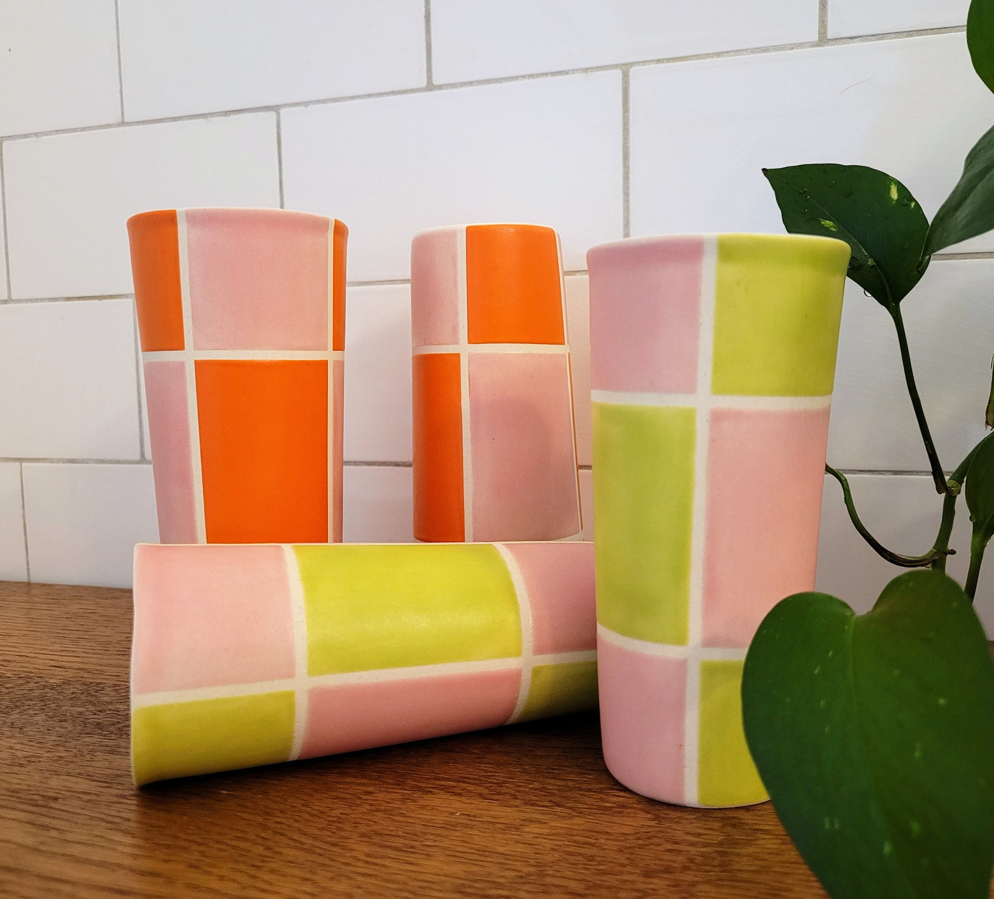 Vintage Mod inspired handmade ceramic tumblers set, slip casted ceramic cup set, 8oz