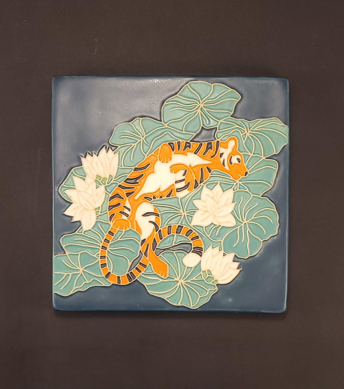 Tiger Lilly, Handmade ceramic art tile