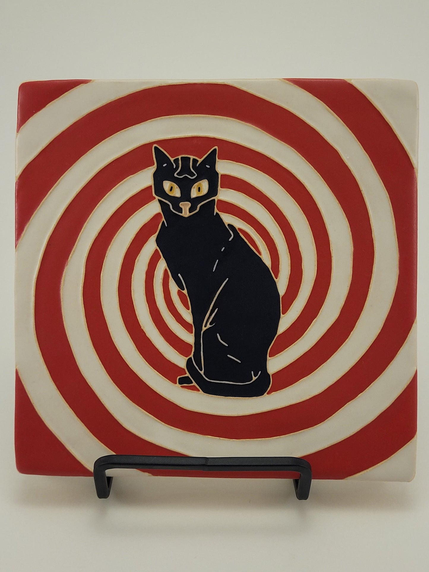 Hypnotic Cat Tile, Handmade ceramic tile