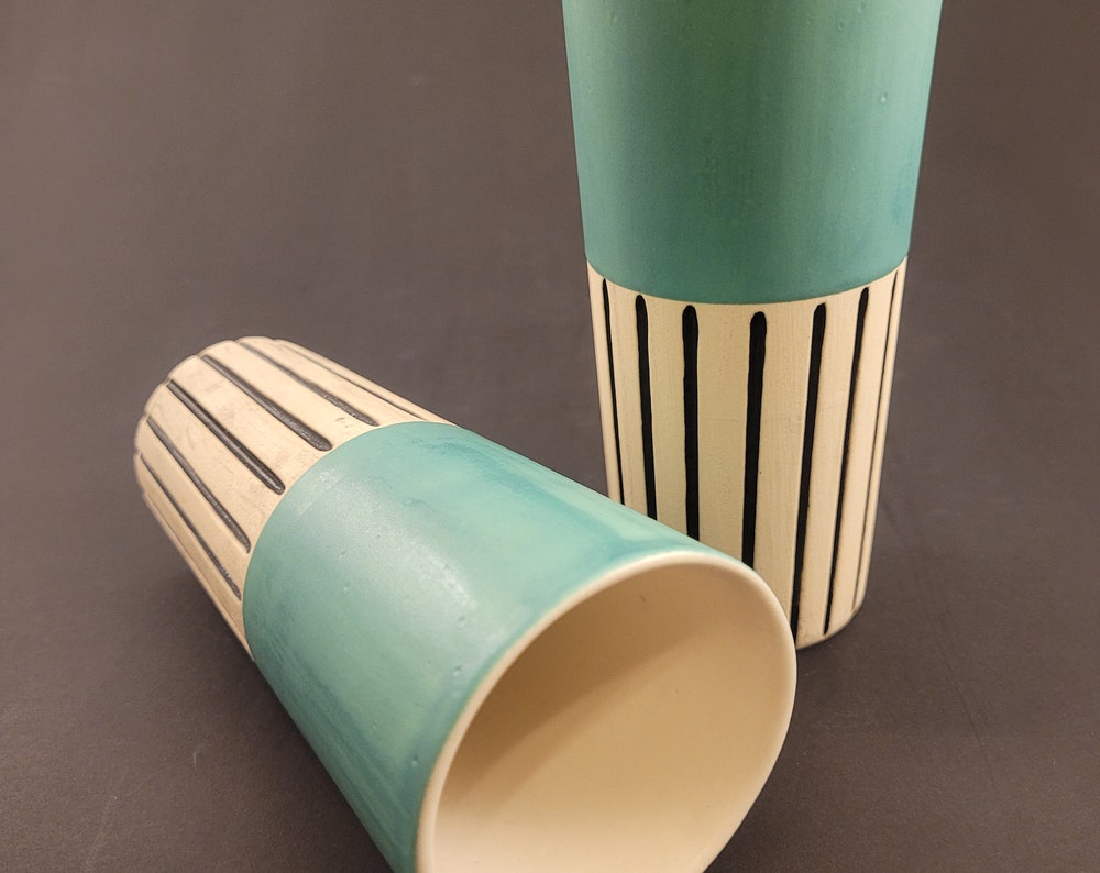 Modern handmade ceramic tumblers set, 10oz