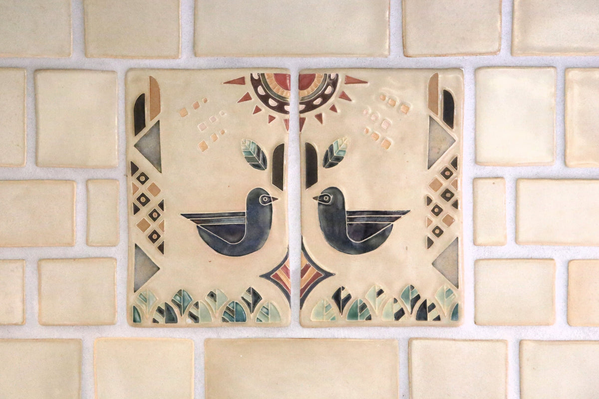 Bright Sparrow Tile set - Handmade ceramic art tile