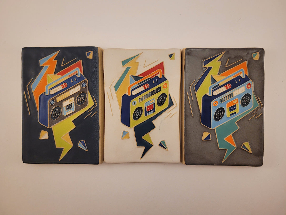 Ghetto Blaster, Handmade ceramic tile, Music tile