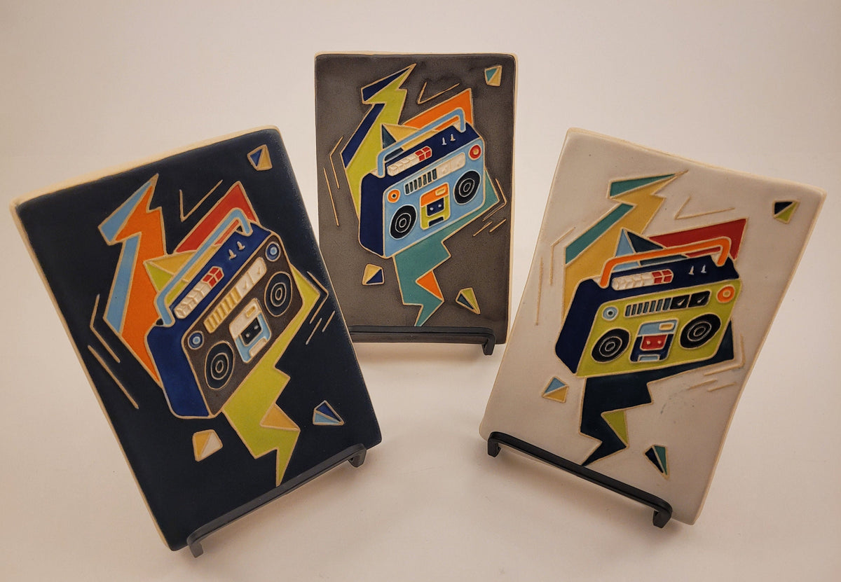 Ghetto Blaster, Handmade ceramic tile, Music tile
