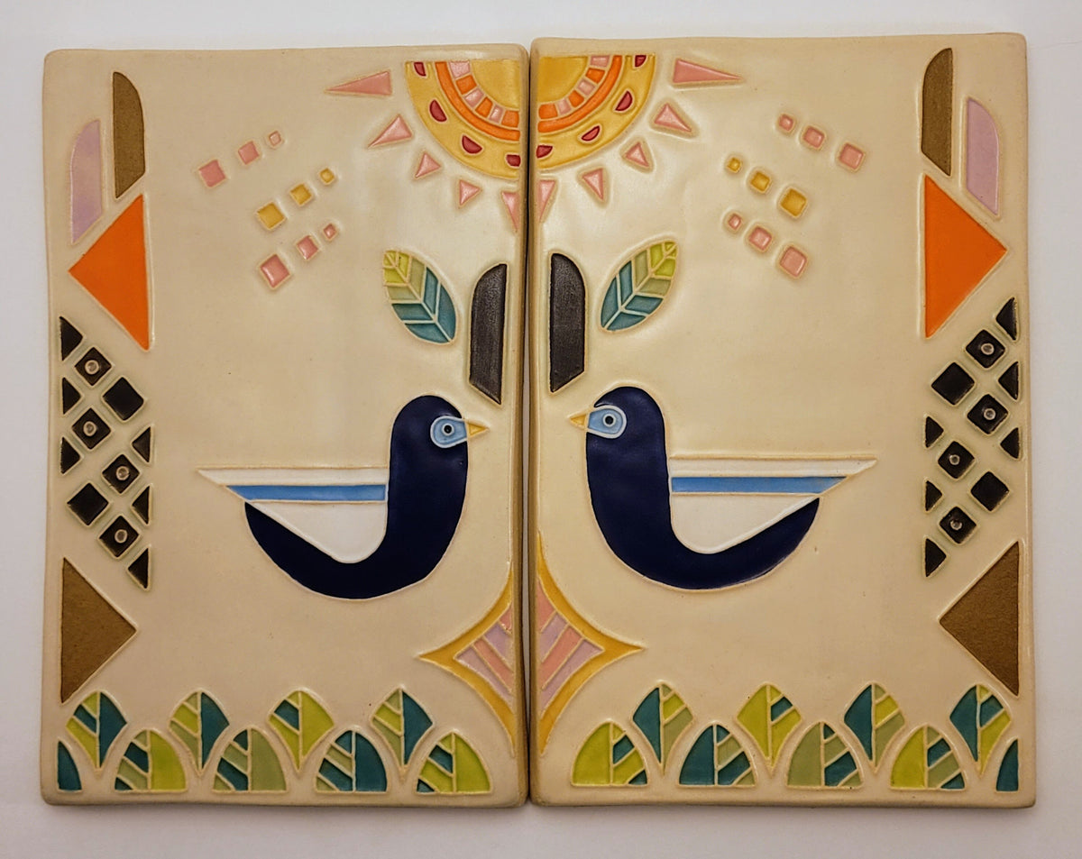 Bright Sparrow Tile set - Handmade ceramic art tile