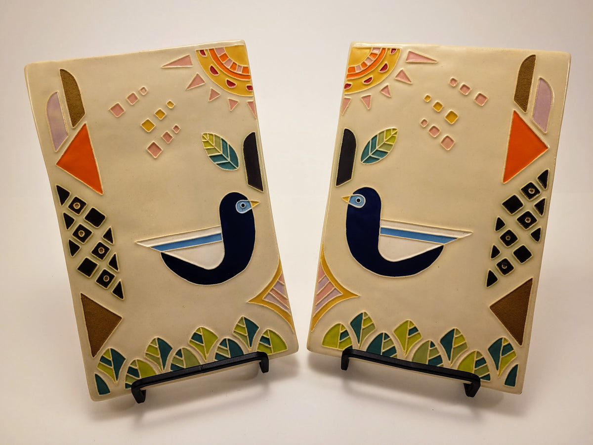 Bright Sparrow Tile set - Handmade ceramic art tile