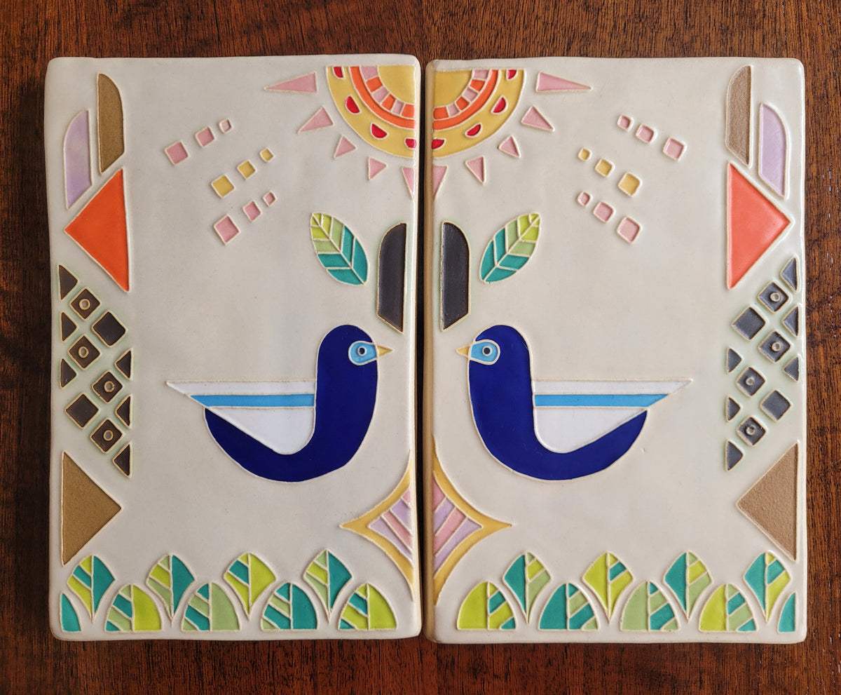 Bright Sparrow Tile set - Handmade ceramic art tile