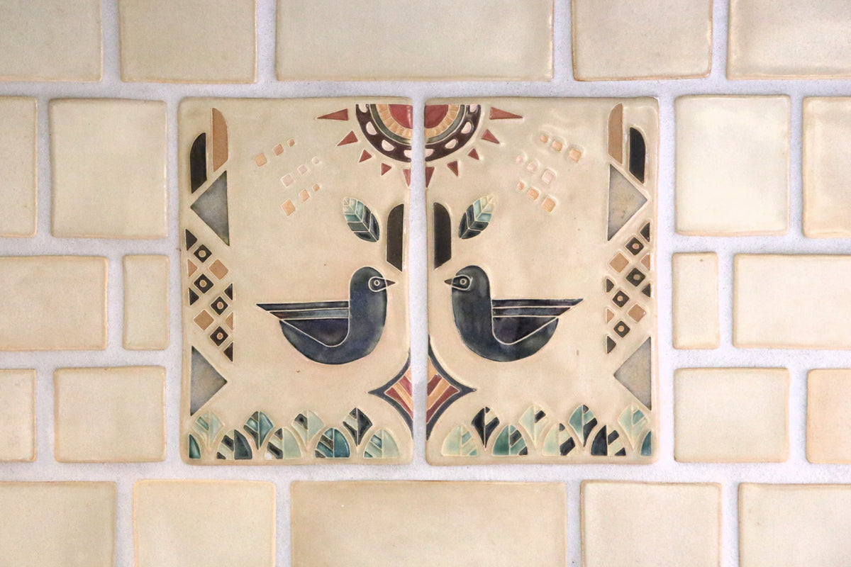Brightly Glazed Cardinal Tile Set, Handmade Ceramic Art Tile