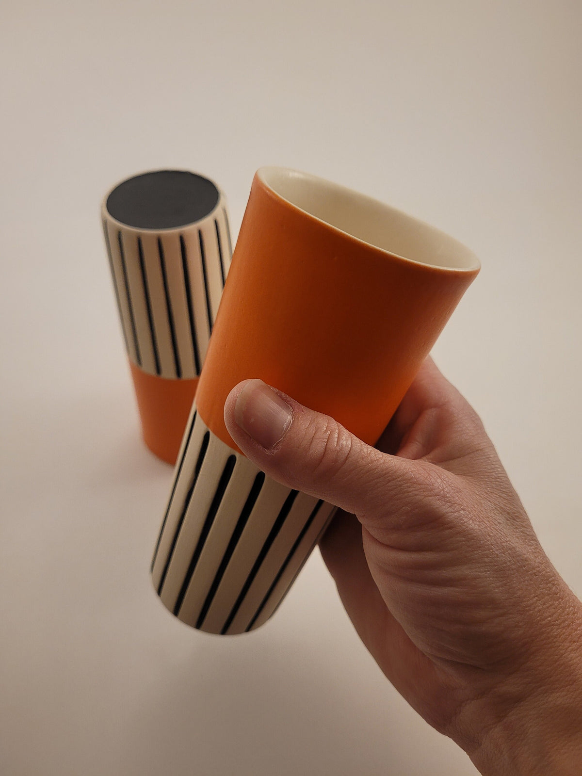 Modern handmade ceramic tumblers set, slip casted ceramic cup set, 10oz