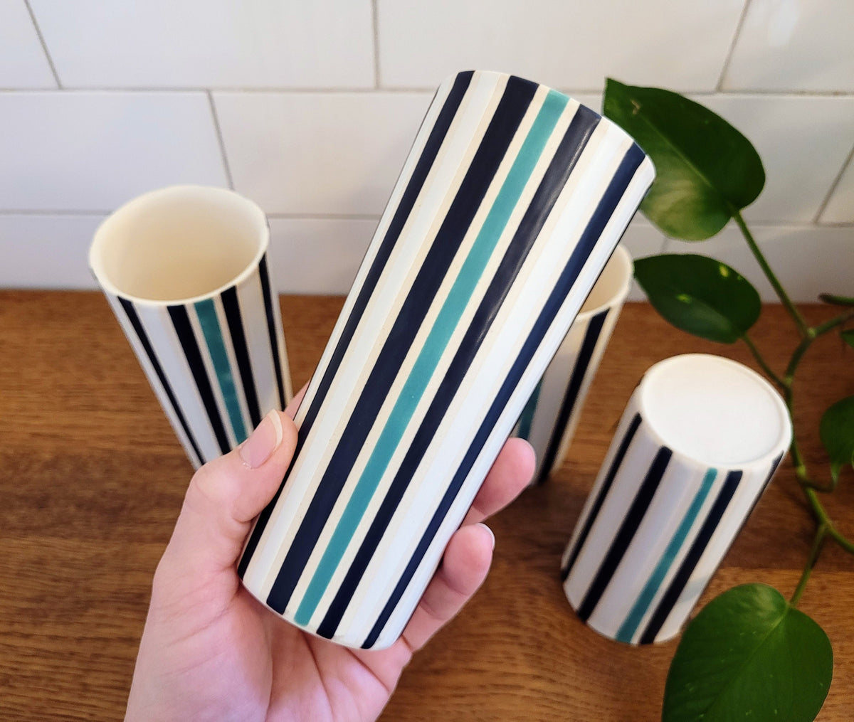 Vintage Mod inspired handmade ceramic tumblers set, slip casted ceramic cup set, 10oz