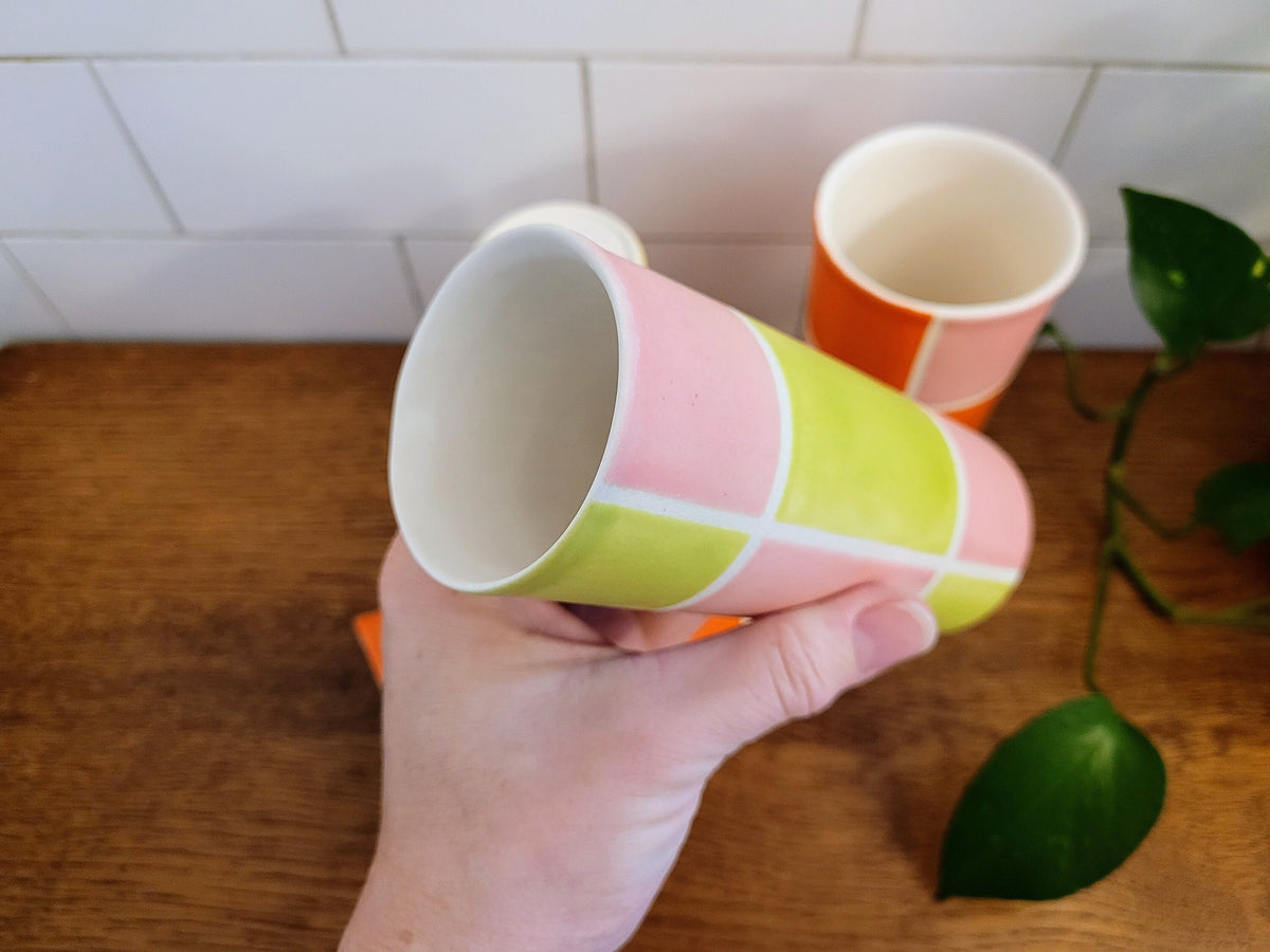 Vintage Mod inspired handmade ceramic tumblers set, slip casted ceramic cup set, 8oz