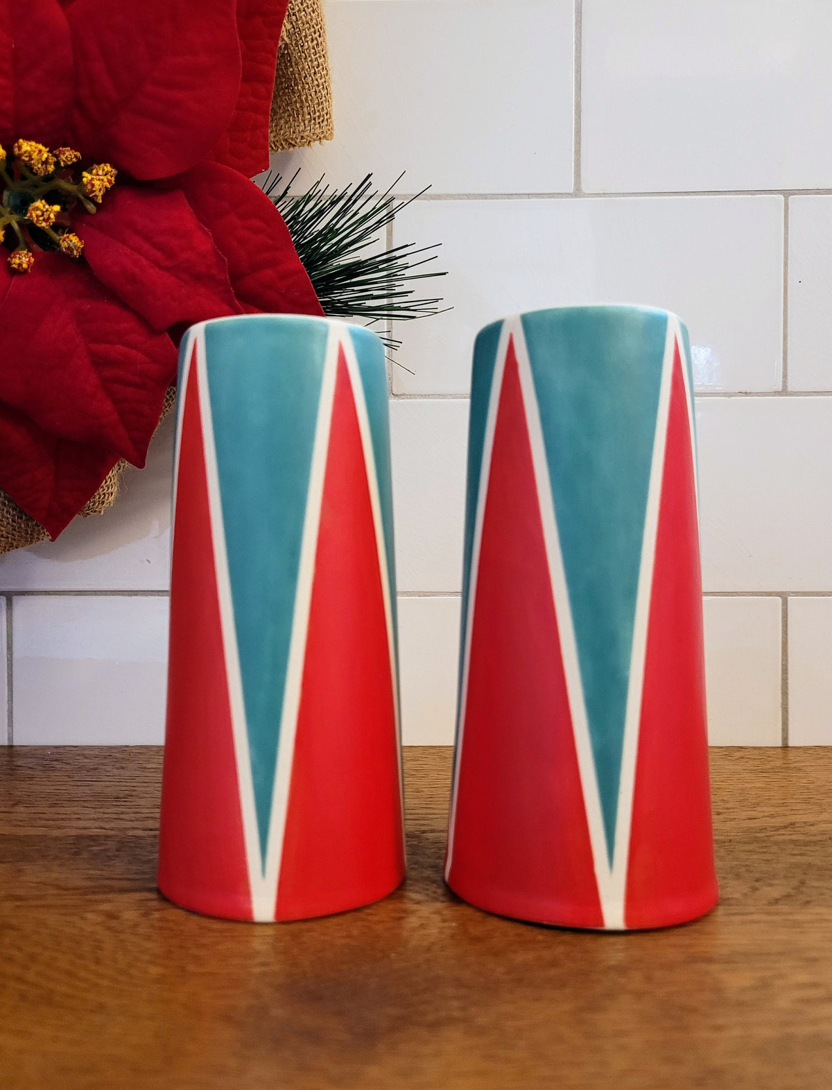 Holiday tumblers, Vintage Mod inspired handmade ceramic tumblers set, slip casted ceramic cup set, 8oz