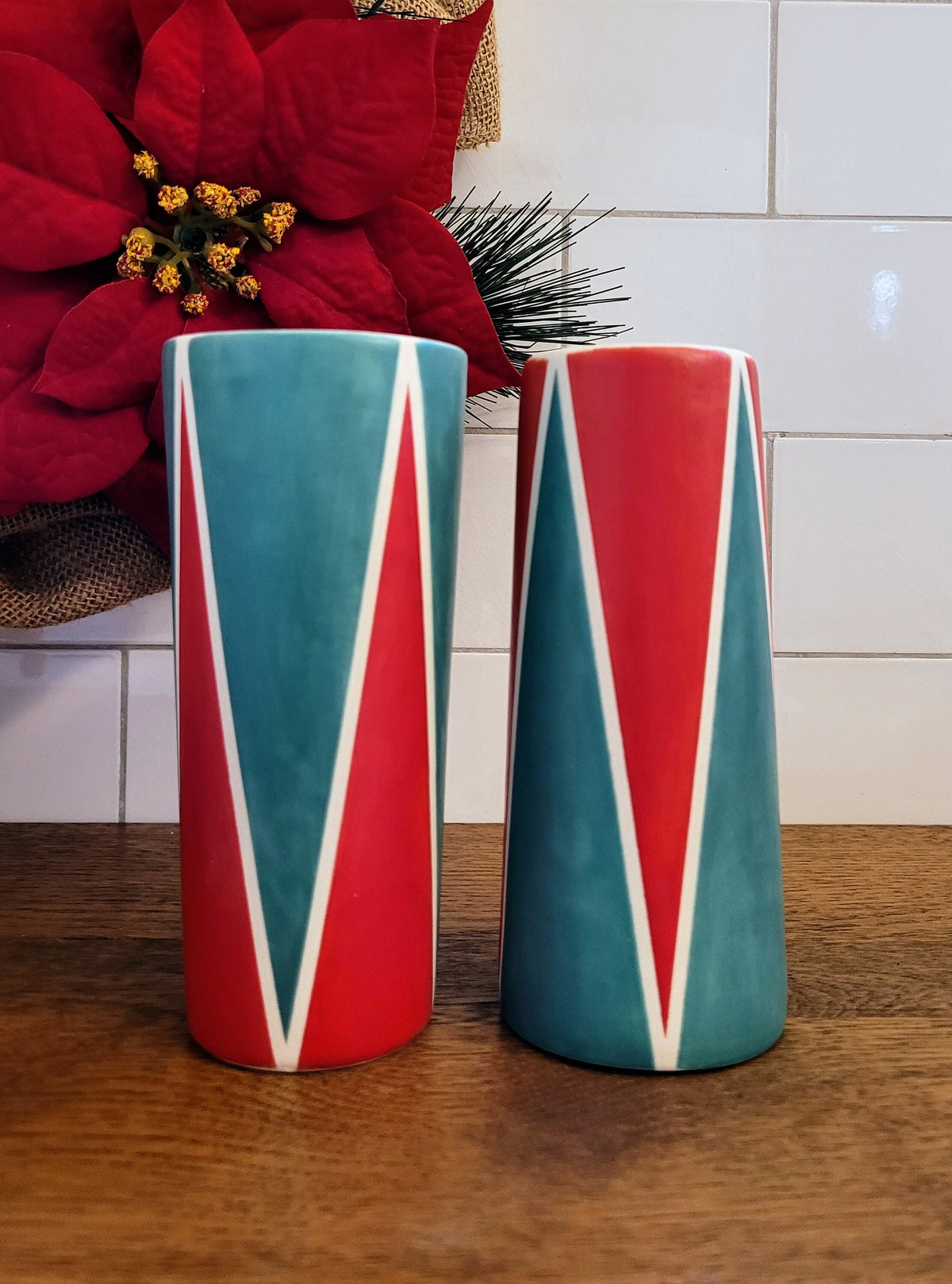 Holiday tumblers, Vintage Mod inspired handmade ceramic tumblers set, slip casted ceramic cup set, 10oz
